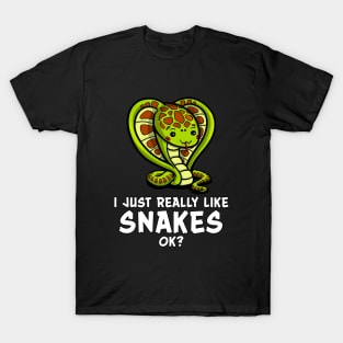 I Just Really Like Snakes OK? Funny Kawaii Cartoon T-Shirt